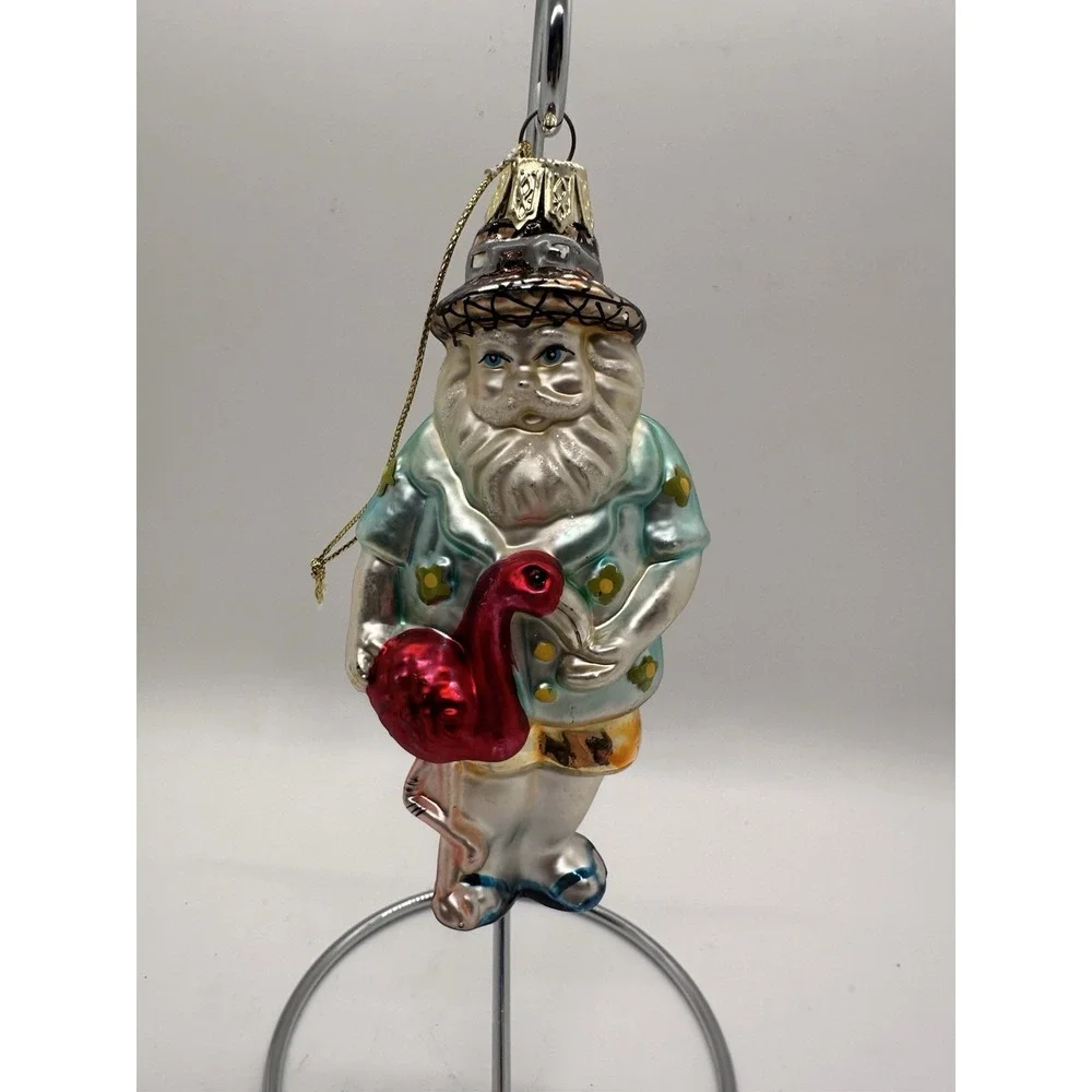 Vintage Tropical Santa Flamingo Christmas Glass‎ Ornament ~ 5